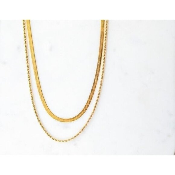 2 in 1! Layered Gold Chain Necklace Non-tarnish Gold Layering Necklace Gorgeous - Picture 9 of 12
